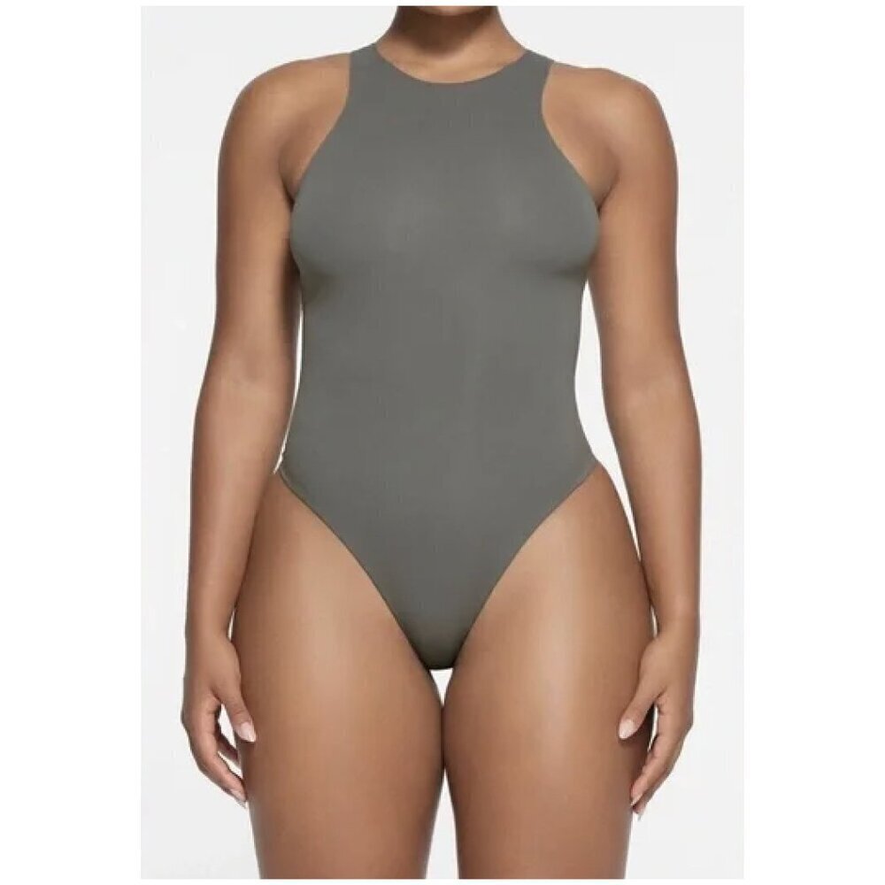 SKIMS Fits Everybody High Neck Bodysuit in Gunmetal Size XX-Small